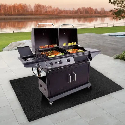 Fireproof Waterproof BBQ Grill Mat, Grease-Resistant Floor Protector for Gas Grills, Patios, Decks and Backyards, Black, 99 x 119 cm