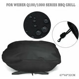 Waterproof 210D Oxford Grill Cover Compatible with Weber Q1000 and Q1200 Portable Gas Grills, Black, 67 x 44 x 32 cm