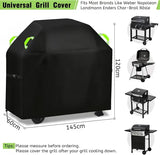 BBQ Grill Cover 420D Oxford Waterproof Windproof for Outdoor Gas and Charcoal Grills 145 x 60 x 120 cm Black