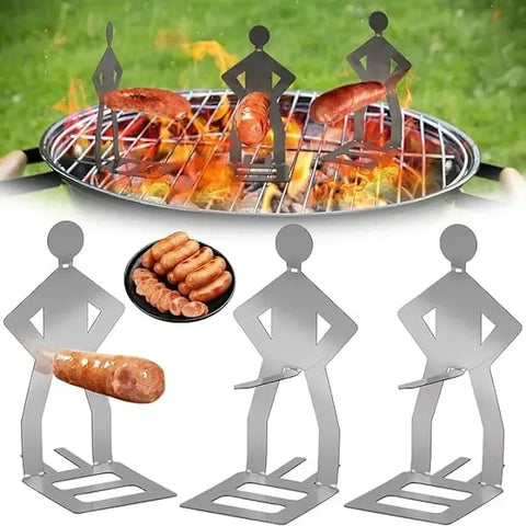 3 Piece Sausage Grill Holder Set, Stainless Steel BBQ Forks for Camping, Picnic and Outdoor Barbecue In Australia - Darrahopens