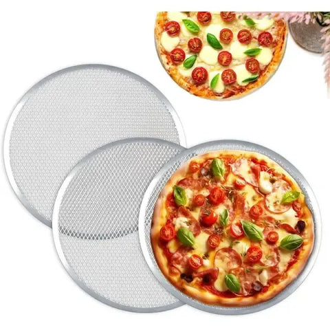 3 Pack Aluminum Pizza Pans With Mesh Bottom for Oven Grill and Home Kitchen, Round, for Home Cooking, Baking and Food Preparation, 33 cm In Australia - Darrahopens
