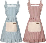 2 Pack Adjustable Cotton Linen Kitchen Aprons with Front Pockets for Cooking, Baking, BBQ, Restaurants and Gardening, Striped In Australia - Darrahopens