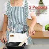 2 Pack Adjustable Cotton Linen Kitchen Aprons with Front Pockets for Cooking, Baking, BBQ, Restaurants and Gardening, Striped