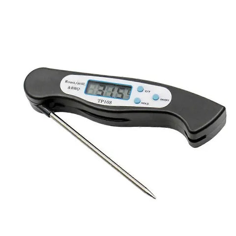 Digital Meat Thermometer With Foldable Probe LCD Display for Cooking Grilling Baking Milk Bath Water Black