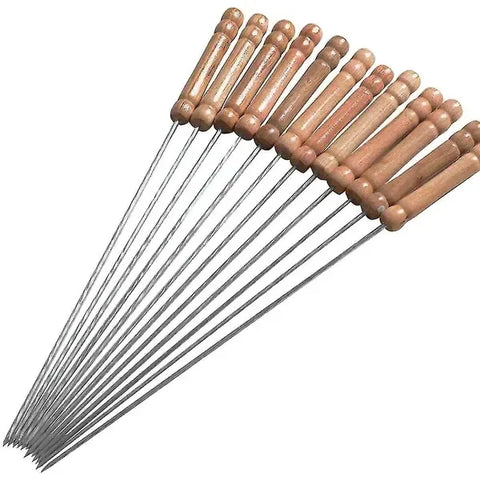 20 Pack Stainless Steel BBQ Skewers with Wooden Handles, Twisted Non-Slip Design for Grilling, Camping and Outdoor Cooking, 30 cm In Australia - Darrahopens