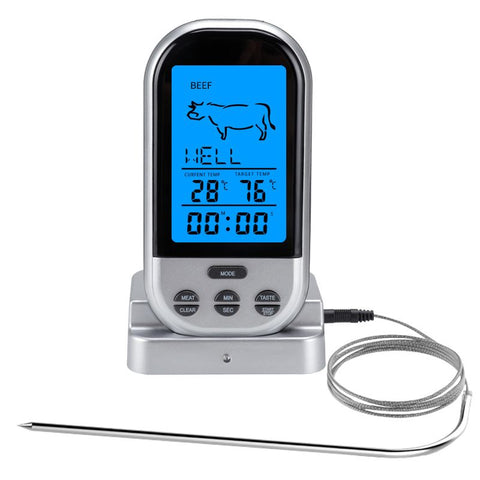 Wireless Digital Grill Thermometer with LCD Display and Dual Probes for BBQ, Kitchen Cooking and 8 Meat Presets, Black