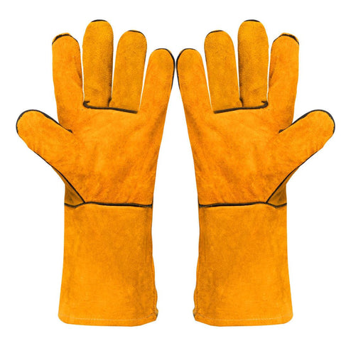 Heat Resistant Split Cowhide Welding Gloves with Cotton Lining for Welding, Grilling, Fireplaces and Gardening, Yellow, 33 cm In Australia - Darrahopens
