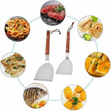 2 Pack BBQ Spatula Set, Stainless Steel Teppanyaki Grill Spatulas with Wooden Handles for Grilling and Griddle Cooking