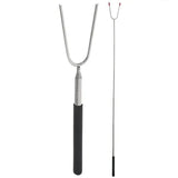 Telescopic Campfire Roasting Fork, Double Prongs, Stainless Steel, Rotating Handle, for Camping, Picnics and Outdoor Cooking, Black