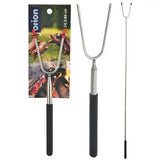 Telescopic Campfire Roasting Fork, Double Prongs, Stainless Steel, Rotating Handle, for Camping, Picnics and Outdoor Cooking, Black