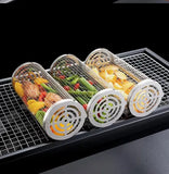 2 Pack Stainless Steel Rolling Grill Baskets with Hooks and Forks for Vegetables, Seafood, Camping and Home BBQ, Silver, 31 cm and 21 cm