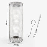 2 Pack Stainless Steel Rolling Grill Baskets with Hooks and Forks for Vegetables, Seafood, Camping and Home BBQ, Silver, 31 cm and 21 cm