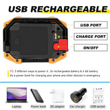 30W Rechargeable LED Work Light, 2000 Lumen Portable USB Battery Lamp with 3 Modes for Camping, Hiking, Garage and Car Repair, Orange