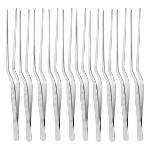 10 Pack Stainless Steel BBQ Food Tongs, Slim Serving Tweezers for Grilling, Cooking, Buffets and Food Preparation, Silver, 20 cm In Australia - Darrahopens