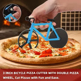 Bicycle Pizza Cutter Stainless Steel Double Wheel with Stand Cyclists Kitchen Pizza Party, for Home Cooking, Blue