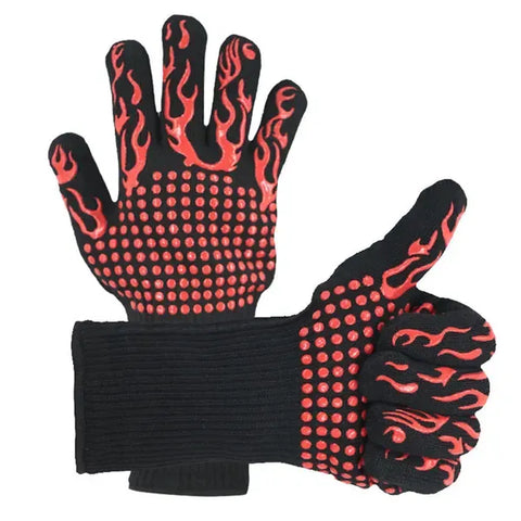 Heat Resistant Five Finger Grill Gloves with Cotton Lining and Non-Slip Grip for BBQ, Ovens and Outdoor Cooking, Black and Red In Australia - Darrahopens