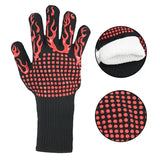 Heat Resistant Five Finger Grill Gloves with Cotton Lining and Non-Slip Grip for BBQ, Ovens and Outdoor Cooking, Black and Red
