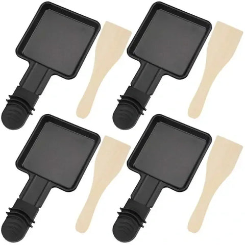 Mini Raclette Pan Set with Non-Stick Iron Trays and 4 Wooden Spatulas for Cheese Melting, Parties and Breakfast Cooking, Black In Australia - Darrahopens