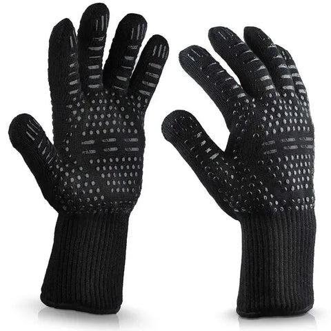 2 Pack Oven Gloves with Super Grip and Long Cuffs for Grilling, Baking, Cooking and Outdoor BBQ, Black, for Safe Hot Cookware Handling In Australia - Darrahopens