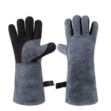Heat Resistant Leather BBQ Gloves with Insulated Lining for Grilling, Ovens, Fireplaces and Welding, Easy Wear Design, Grey, 40 cm In Australia - Darrahopens