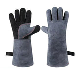 Heat Resistant Leather BBQ Gloves with Insulated Lining for Grilling, Ovens, Fireplaces and Welding, Easy Wear Design, Grey, 40 cm In Australia - Darrahopens