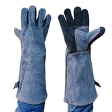 Heat Resistant Leather BBQ Gloves with Insulated Lining for Grilling, Ovens, Fireplaces and Welding, Easy Wear Design, Grey, 40 cm