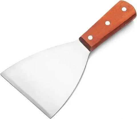 Stainless Steel Griddle Scraper with Wooden Handle for Teppanyaki, BBQ Grills, Cooktops and Kitchen Cleaning, 21 cm