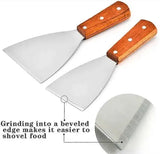 Stainless Steel Griddle Scraper with Wooden Handle for Teppanyaki, BBQ Grills, Cooktops and Kitchen Cleaning, 21 cm