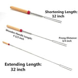 8 Pack Telescopic Marshmallow Roasting Sticks with Stainless Steel Forks, Wooden Handles and Carry Bag for Camping and Fire Pits