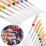 8 Pack Telescopic Marshmallow Roasting Sticks with Stainless Steel Forks, Wooden Handles and Carry Bag for Camping and Fire Pits