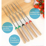 8 Pack Telescopic Marshmallow Roasting Sticks with Stainless Steel Forks, Wooden Handles and Carry Bag for Camping and Fire Pits