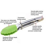 3 Piece Mini Silicone Cooking Tongs Set with Stainless Steel Handles for BBQ, Salads, Grilling, Frying and Serving, Green, 18 cm