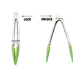 3 Piece Mini Silicone Cooking Tongs Set with Stainless Steel Handles for BBQ, Salads, Grilling, Frying and Serving, Green, 18 cm