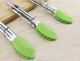 3 Piece Mini Silicone Cooking Tongs Set with Stainless Steel Handles for BBQ, Salads, Grilling, Frying and Serving, Green, 18 cm
