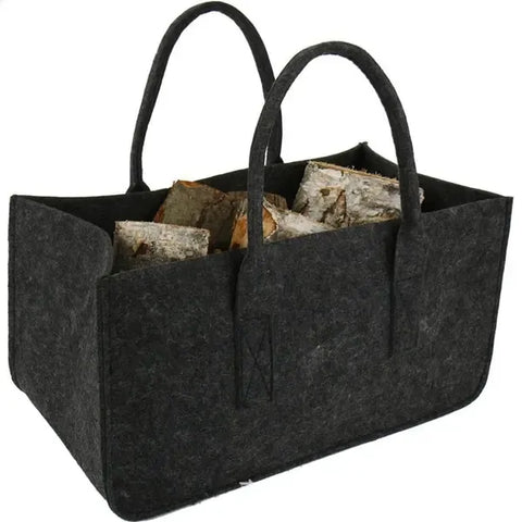 Felt Firewood Carrier Bag with Large Capacity Handles for Log Storage, Fireplaces, Camping and Household Use, Black, 50 x 25 x 25 cm