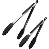 Stainless Steel Kitchen Tongs with Silicone Tips, Locking Non-Stick Cooking Tongs for BBQ, Salads, Grilling and Serving, 23 cm and 30 cm