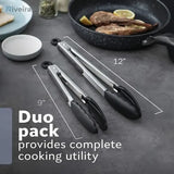 Stainless Steel Kitchen Tongs with Silicone Tips, Locking Non-Stick Cooking Tongs for BBQ, Salads, Grilling and Serving, 23 cm and 30 cm