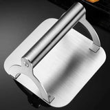 Stainless Steel Burger Press with Flat Base and Handle for Smash Burgers, Grills, Stovetops, Home Kitchens and Restaurants, Silver