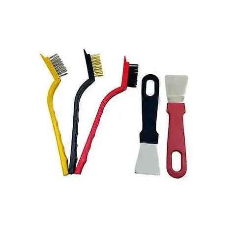 5 Piece Kitchen Cleaning Scraper and Wire Brush Set with Non-Slip Handles for Stoves, Ovens, Cooktops and Crevice Cleaning