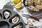 Cast Iron Oyster Grill Pan with 12 Cavities, Non-Stick Baking and Serving Plate for Grilling, Cooking and Seafood, Black