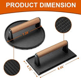 Heavy Duty Cast Iron Smash Burger Press Set with Ergonomic Wooden Handle and Ribbed Base for BBQ Griddles and Home Cooking