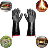 Waterproof Neoprene BBQ Grill Gloves with Long Sleeves and Non-Slip Grip for Baking, Smokers, Ovens and Fryers, Black