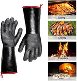 Waterproof Neoprene BBQ Grill Gloves with Long Sleeves and Non-Slip Grip for Baking, Smokers, Ovens and Fryers, Black