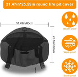 Round Fire Pit Cover, Waterproof Windproof UV Resistant Oxford Fabric for Outdoor Garden and Patio Fire Pits, Black, 80 x 65 cm