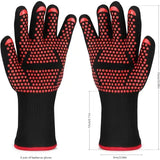 Heat Resistant Aramid Grill Gloves with Silicone Non-Slip Grip for BBQ, Ovens, Cooking and Fireplaces, Black and Red