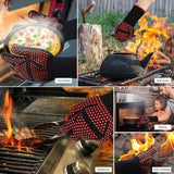Heat Resistant Aramid Grill Gloves with Silicone Non-Slip Grip for BBQ, Ovens, Cooking and Fireplaces, Black and Red
