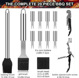20 Piece Stainless Steel BBQ Grill Tool Set with Spatula, Tongs, Fork and Aluminium Case for Camping, Picnics and Outdoor Cooking