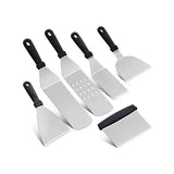 6 Piece Stainless Steel BBQ Griddle Spatula Set for Teppanyaki, Pancakes, Camping, Outdoor Grilling and Kitchen Cooking