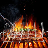 Stainless Steel BBQ Rib Rack, Non-Stick Holder for up to 5 Racks of Ribs, Outdoor Grilling, Camping and Oven Cooking, 38 cm