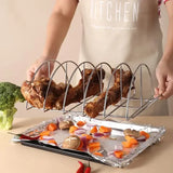 Stainless Steel BBQ Rib Rack, Non-Stick Holder for up to 5 Racks of Ribs, Outdoor Grilling, Camping and Oven Cooking, 38 cm